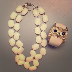 ⭐️3/$20 White and gold necklace & owl bracelet